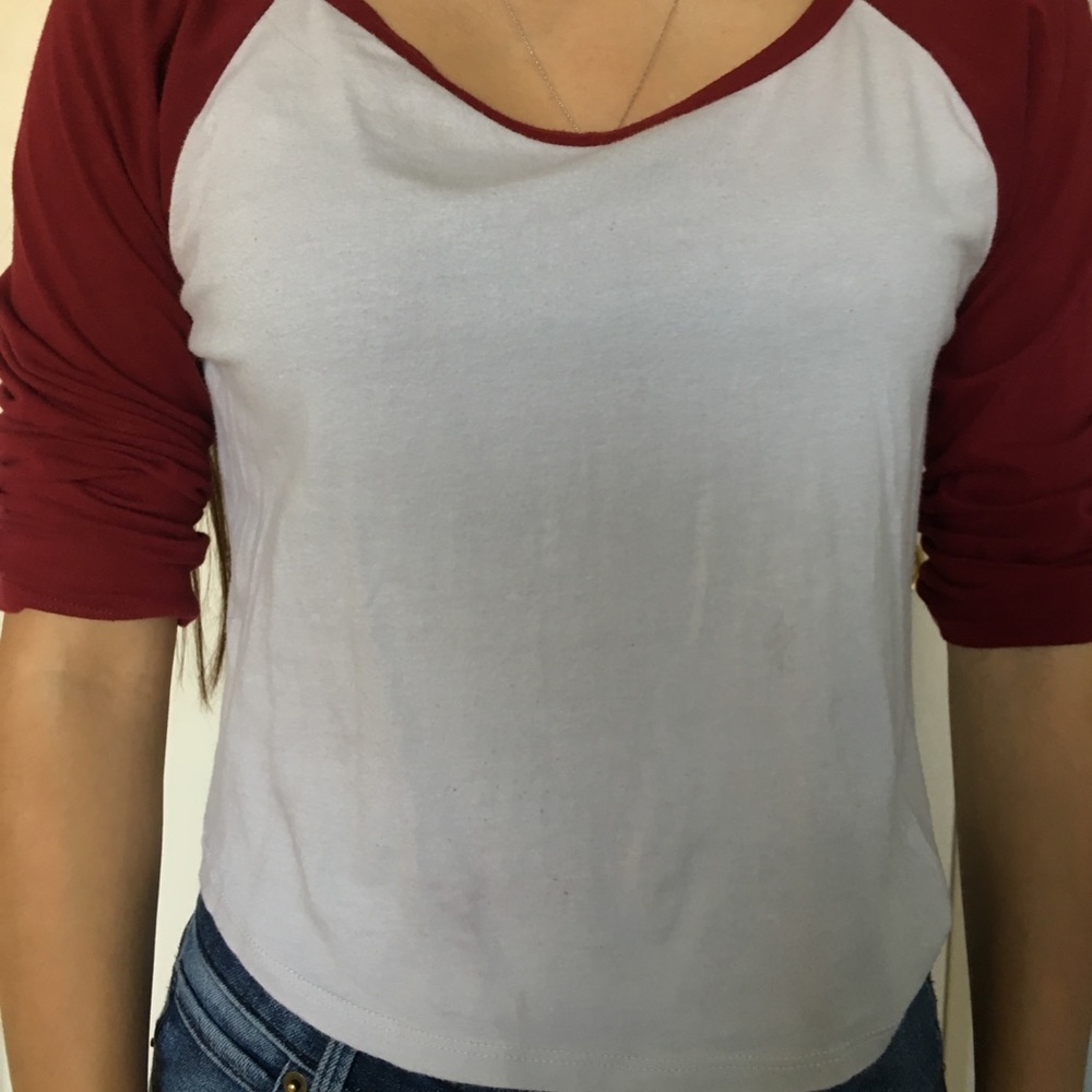 Burgundy and white baseball tee